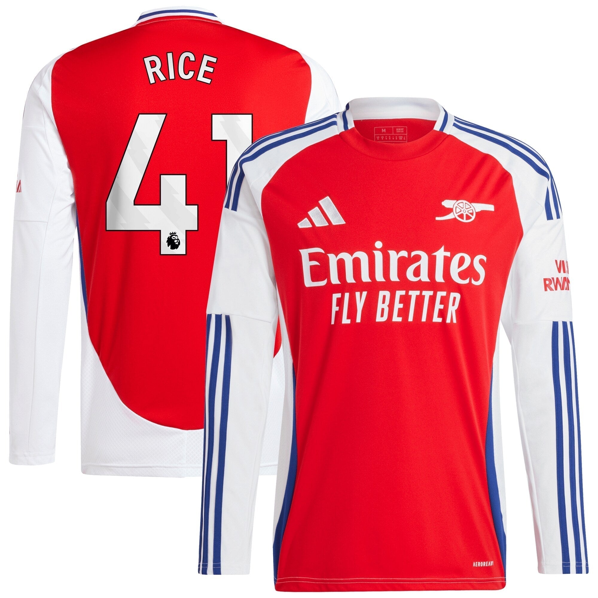Declan Rice Arsenal adidas 2024/25 Home Long Sleeve Player Authentic T-shirt – Red