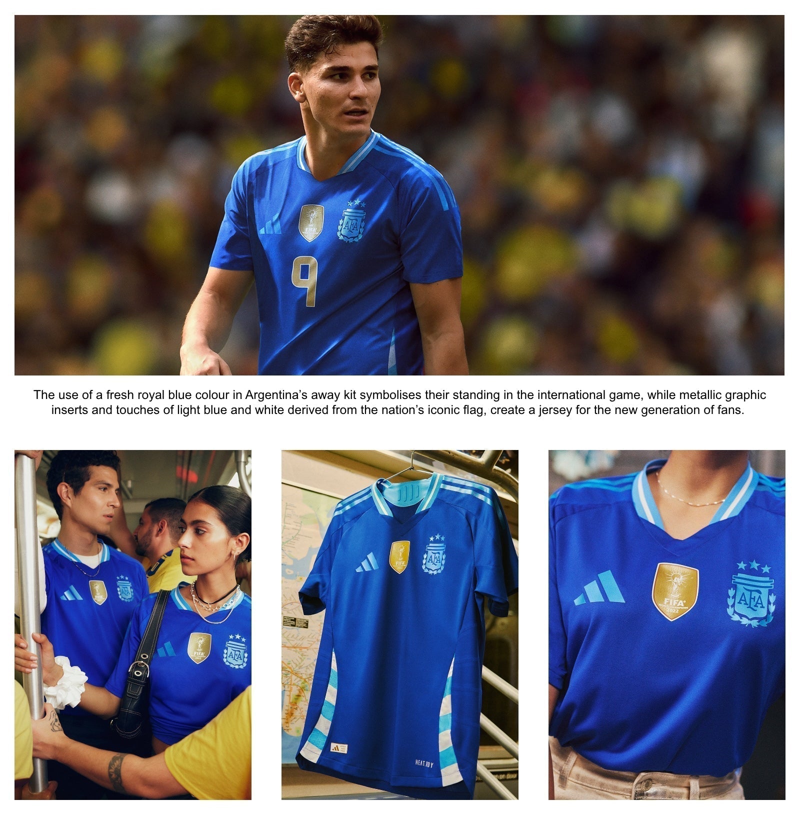 Lionel Messi Argentina National Team adidas 2024 Away Player Authentic T-shirt - Blue