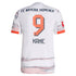 Back view of Harry Kane Bayern Munich away Adidas jersey 2026 in white with orange and gray details
